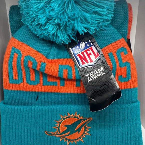 NFL Miami Dolphins Scarf Tassel and Pom Pom Beanie & Scarf Set Football Game - Picture 2 of 3